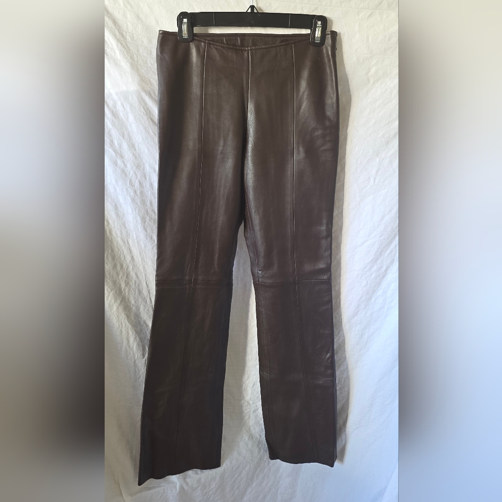 Cache Chocolate Lambskin Leather Pants